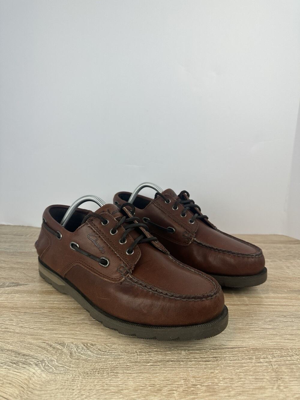 Clarks Active Air Men’s Brown Leather Boat Shoes Moc Toe Lace Up US 9 EU 42